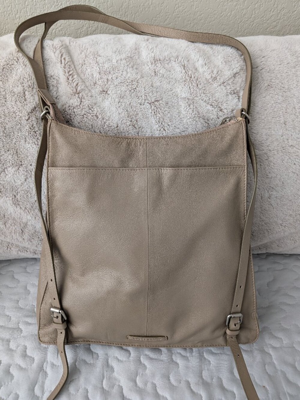 Lucky Brand Leather Convertible Backpack Purse Bag Tan